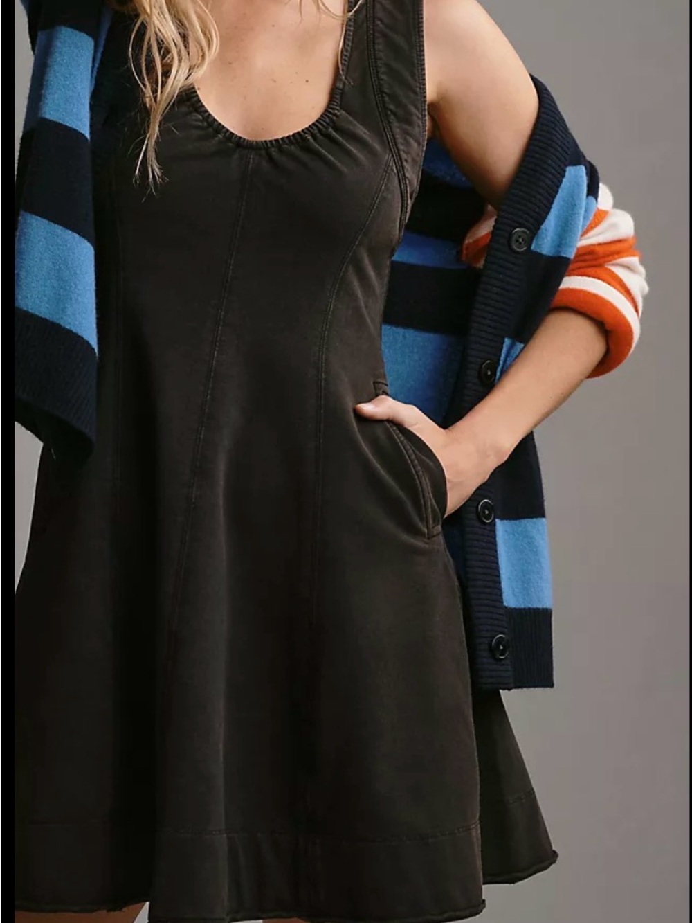 Daily Practice Black Sleeveless Mini Dress with Scoop Neck